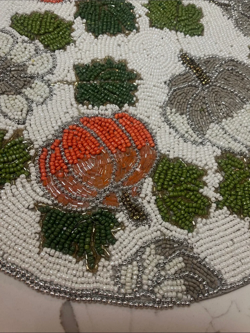 Tahari PUMPKIN  Beaded Placemat Charger 14” Multicolor Fall Thanksgiving NEW